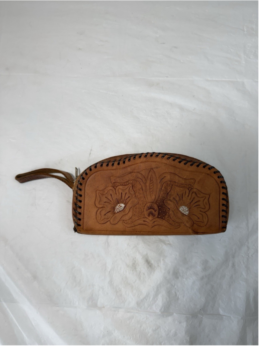 Vintage 1940’s Yellowstone Park Souvenir Leather Tooled Wristlet Purse Bag